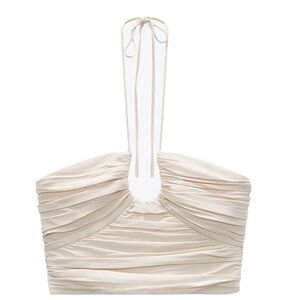 Zara Cream Ruched Halter Crop Top